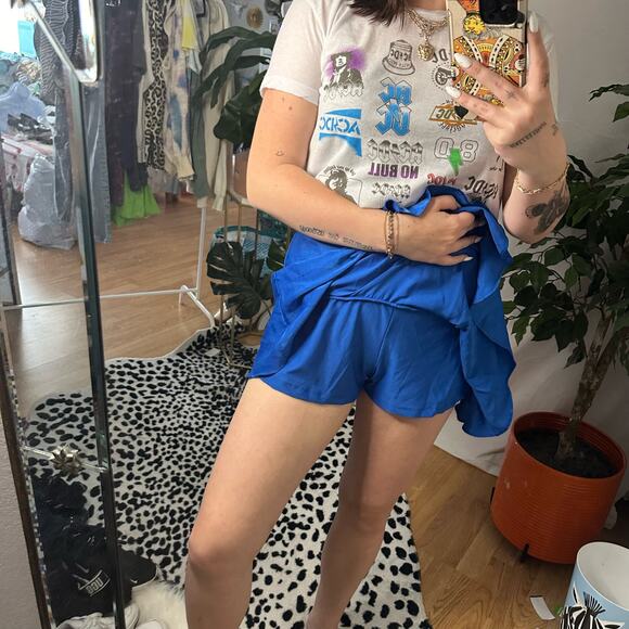 Zara High Waist Mini A-Line Skort Blue Size Medium - Picture 4 of 5